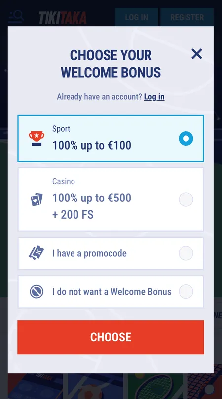 TikiTaka Casino registration form step one